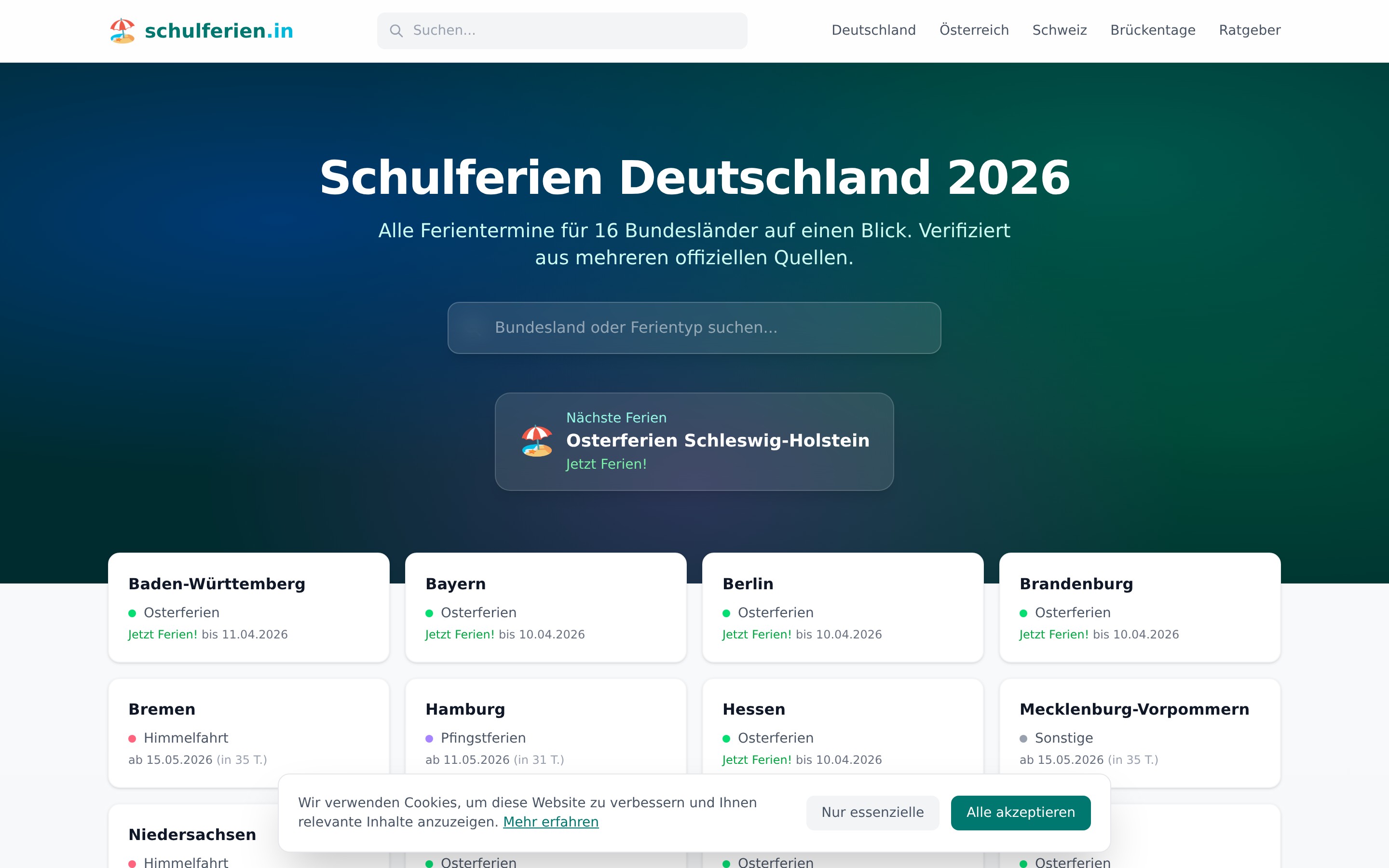 SCHULFERIEN.IN Schulferien und Feiertage für 10 europäische Länder
